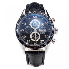 Tag Heuer Carrera Working Chronograph Black Bezel with Black Dial-Leather Strap